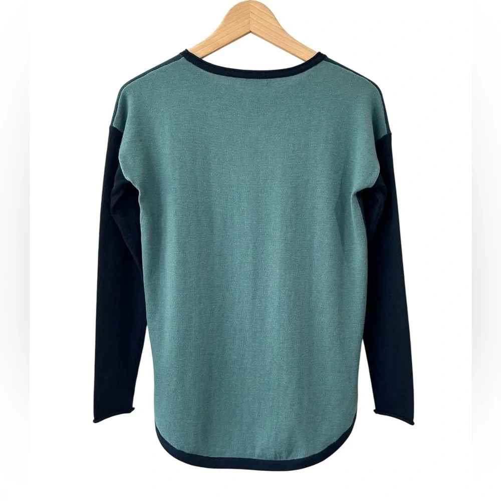 Smartwool women’s Shadow Pine Colorblock crew Sweater XS navy teal merino wool - Picture 2 of 8